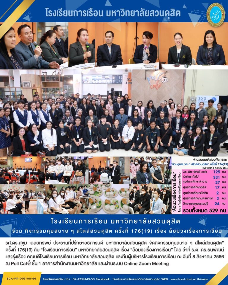 โรงเรียนการเรือน มหาวิทยาลัยสวนดุสิต ร่วม กิจกรรมคุยสบาย ๆ สไตล์สวนดุสิต ครั้งที่ 176(19) เรื่อง ล้อมวงเรื่องการเรือน