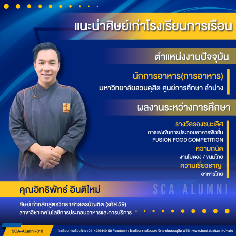 แนะนำศิษย์ของโรงเรียนการเรือน รหัส 59 คุณอิทธิพัทธ์ อินติใหม่