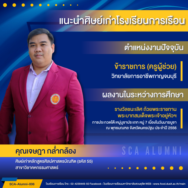 แนะนำศิษย์ของโรงเรียนการเรือน รหัส 55 คุณเจษฎา กล่ำกล้อง