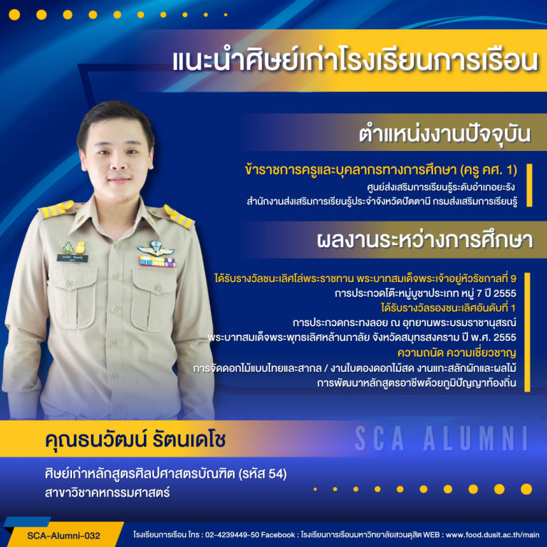 ขอแนะนำศิษย์เก่าของโรงเรียนการเรือน รหัส 54 คุณธนวัฒน์ รัตนเดโช