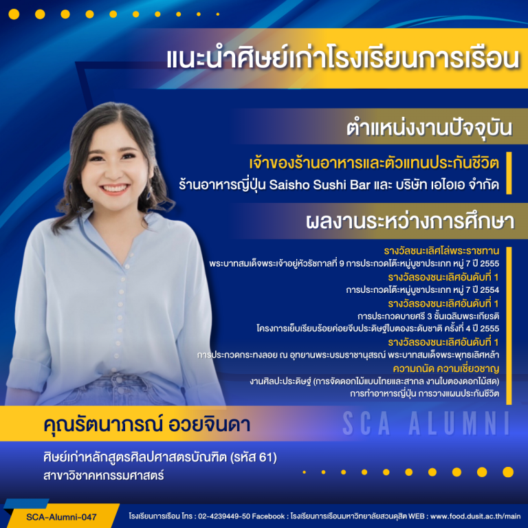 ขอแนะนำศิษย์เก่าของโรงเรียนการเรือน รหัส 54 คุณรัตนาภรณ์ อวยจินดา