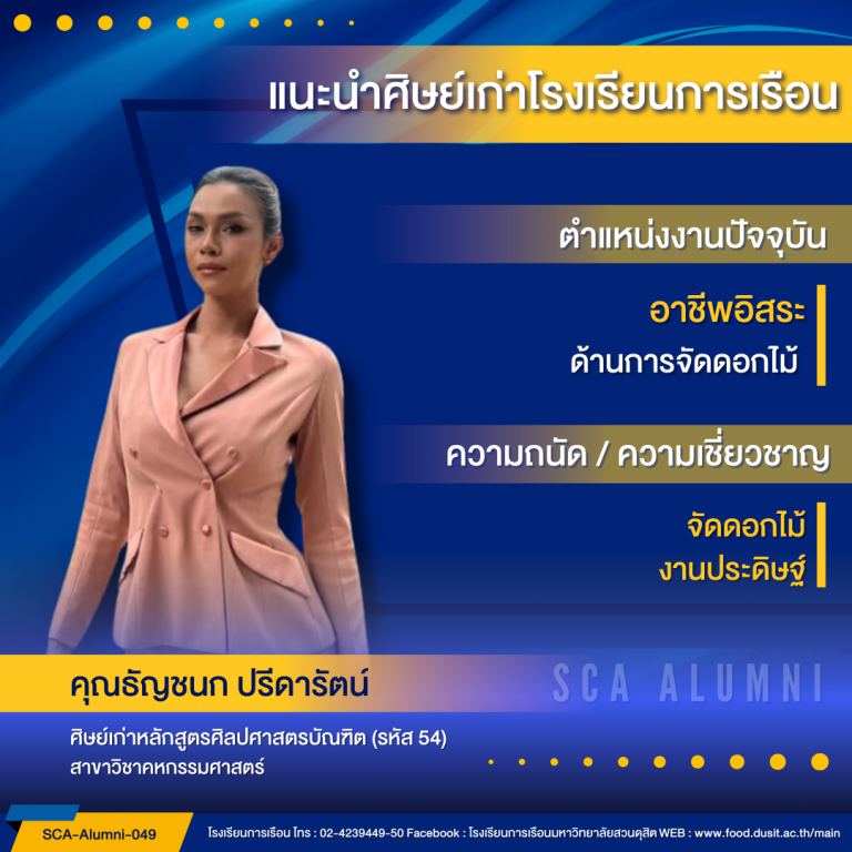 แนะนำศิษย์เก่าของโรงเรียนการเรือน รหัส 54 คุณธัญชนก ปรีดารัตน์