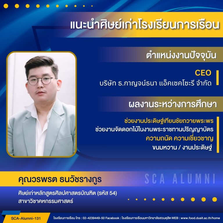 ขอแนะนำศิษย์เก่าของโรงเรียนการเรือน รหัส 54 คุณวรพรต ธนวัชรางกูร