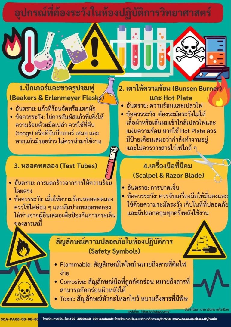 อุปกรณ์ที่ต้องระวังในห้องปฏิบัติการวิทยาศาสตร์