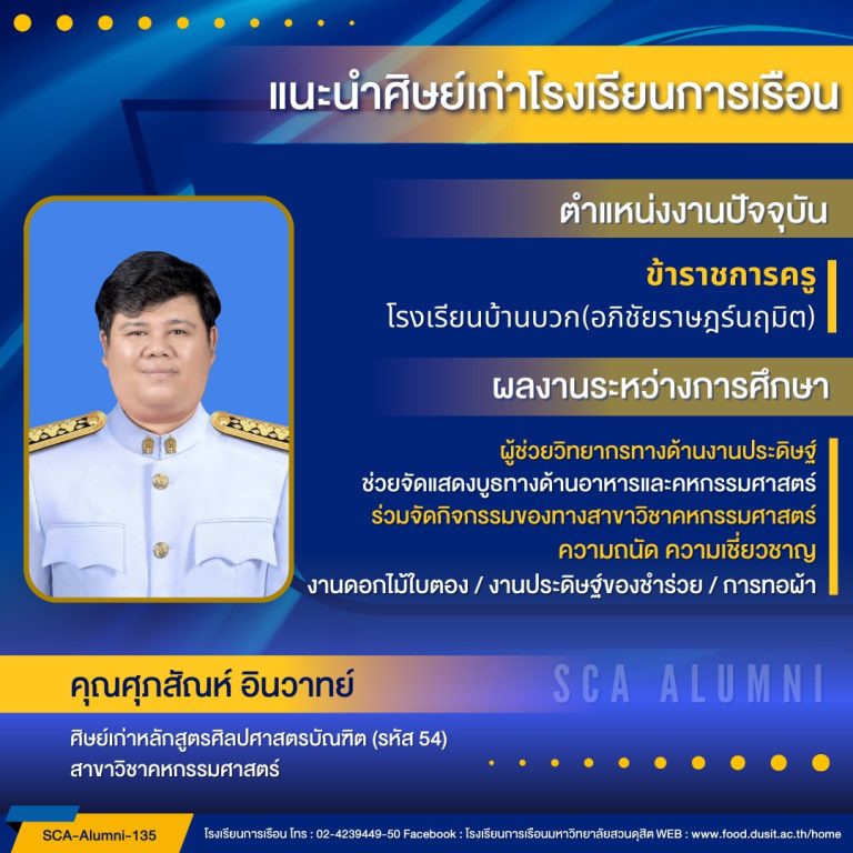 แนะนำศิษย์เก่าของโรงเรียนการเรือน รหัส 54 คุณศุภสัณห์ อินวาทย์