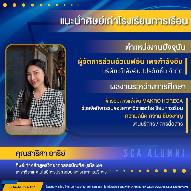 แนะนำศิษย์เก่าของโรงเรียนการเรือน รหัส 59 คุณสาริศา อารีย์