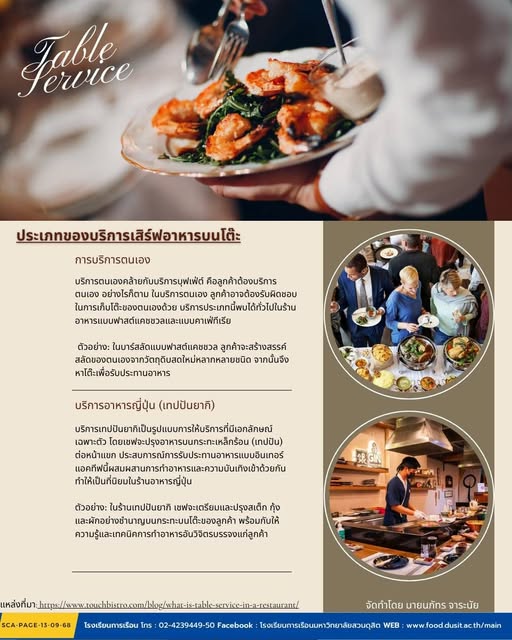 ประเภทของบริการเสิร์ฟอาหารบนโต๊ะ