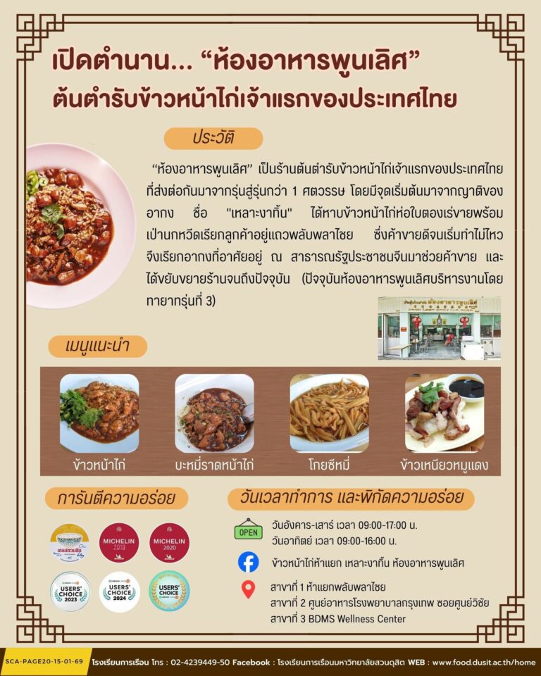 เปิดตำนาน…“ห้องอาหารพูนเลิศ” ต้นตำรับข้าวหน้าไก่เจ้าแรกของประเทศไทย