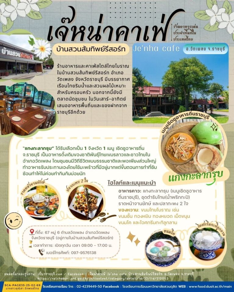 “เจ๊หน่าคาเฟ่” บ้านสวนส้มทิพย์รีสอร์ท อำเภอวัดเพลง จังหวัดราชบุรี