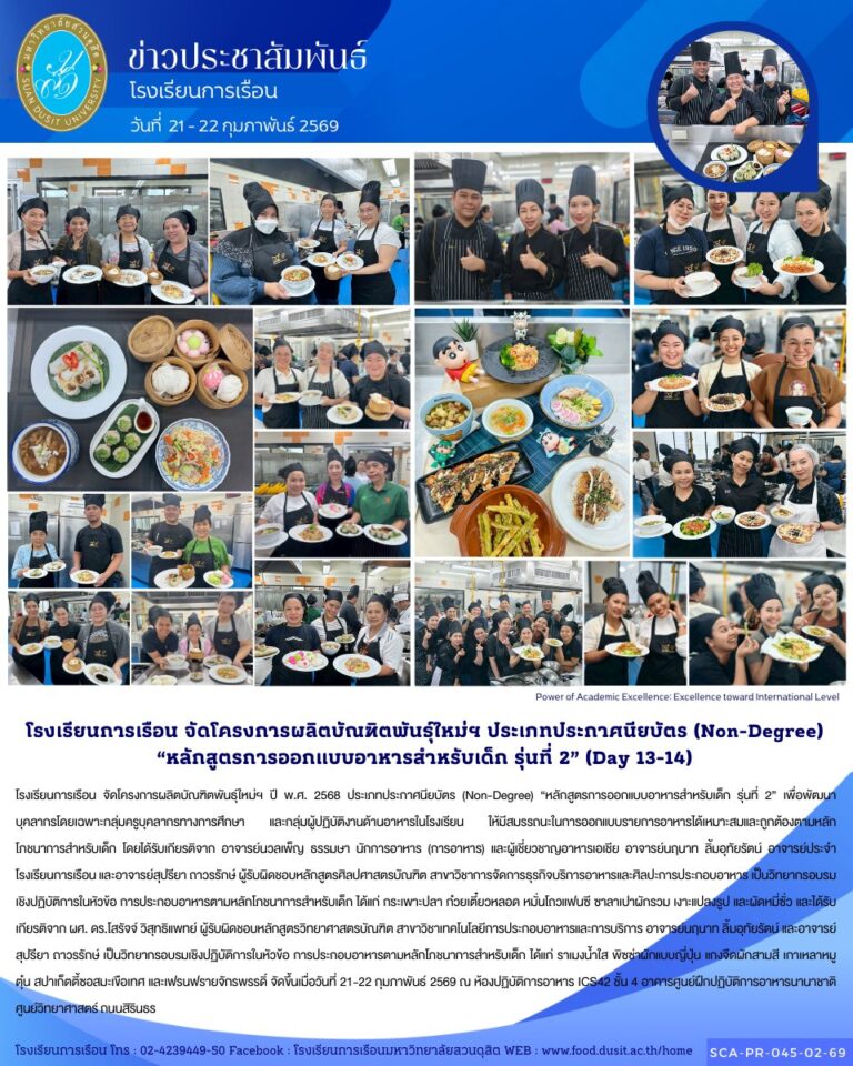 โรงเรียนการเรือน จัดโครงการผลิตบัณฑิตพันธุ์ใหม่ฯ ปี พ.ศ. 2568 ประเภทประกาศนียบัตร (Non-Degree) “หลักสูตรการออกแบบอาหารสำหรับเด็ก รุ่นที่ 2”