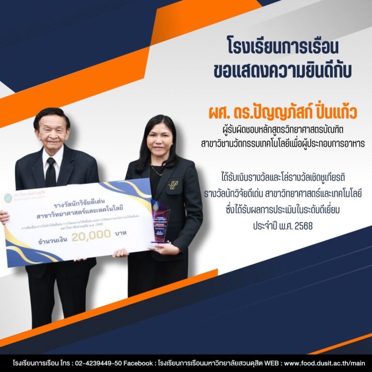 โรงเรียนการเรือน มหาวิทยาลัยสวนดุสิต ขอแสดงความยินดี ผู้ช่วยศาสตราจารย์ ดร.ปัญญภัสก์ ปิ่นแก้ว
