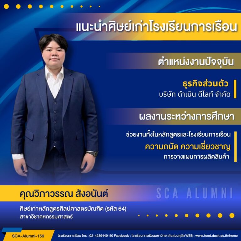 ขอแนะนำศิษย์เก่าของโรงเรียนการเรือน รหัส 64 คุณวิภาวรรณ สังอนันต์