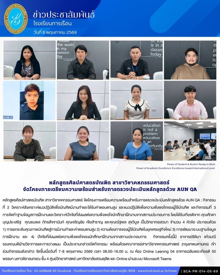 หลักสูตรศิลปศาสตรบัณฑิต สาขาวิชาคหกรรมศาสตร์ จัดโครงการเตรียมความพร้อมสำหรับการตรวจประเมินหลักสูตรด้วย AUN QA