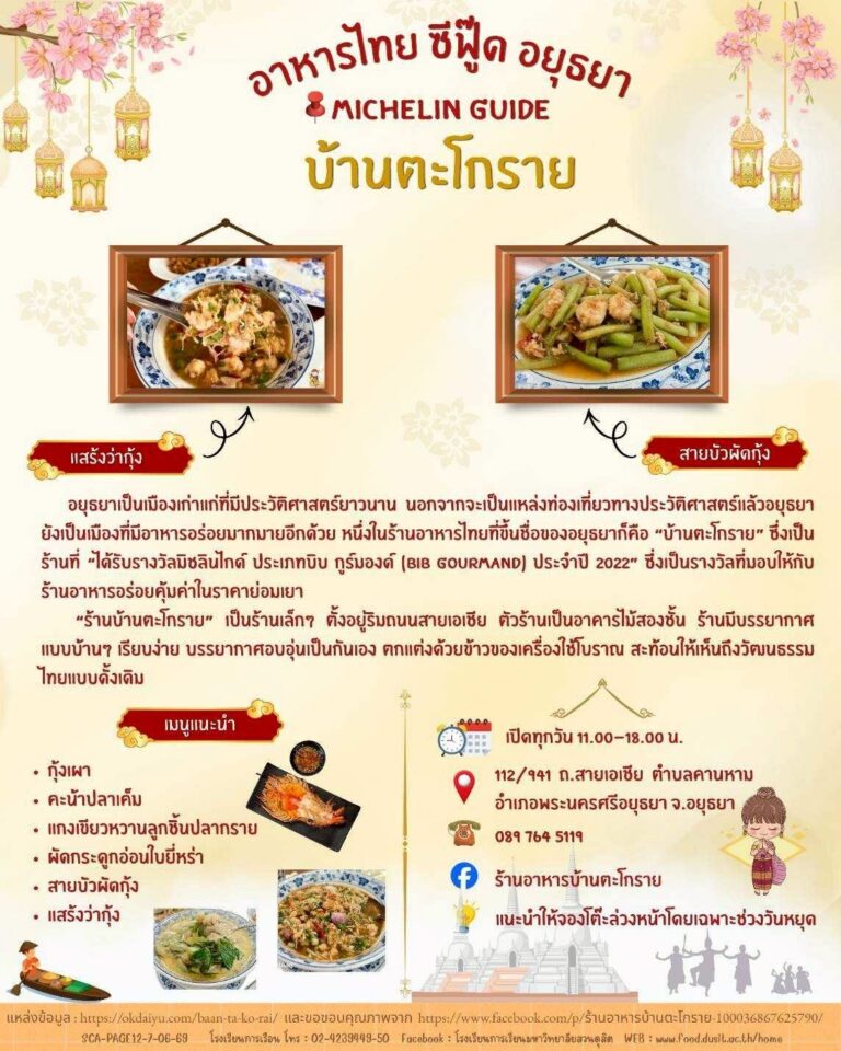 ร้านอาหารไทย ซีฟู๊ด อยุธยา “บ้านตะโกราย”