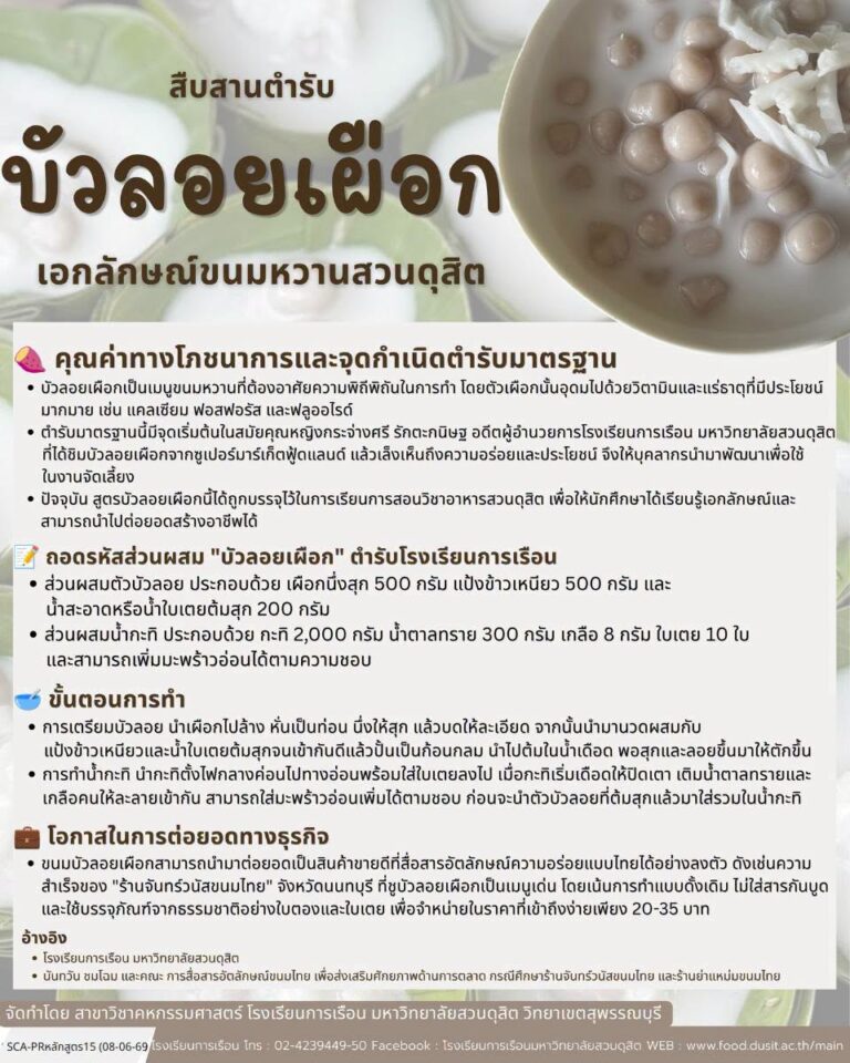 “สืบสานตำรับบัวลอยเผือก” เอกลักษณ์ขนมหวานสวนดุสิต