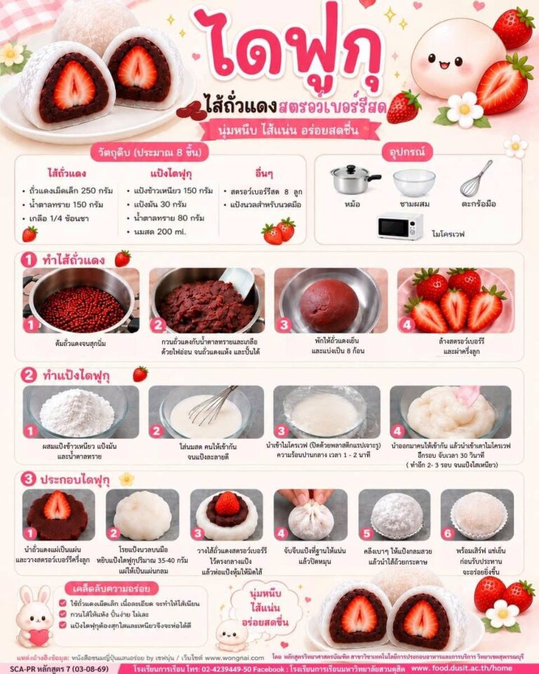 “ขนมไดฟุกุ ไส้ถั่วแดงสตรอว์เบอร์รี่”
