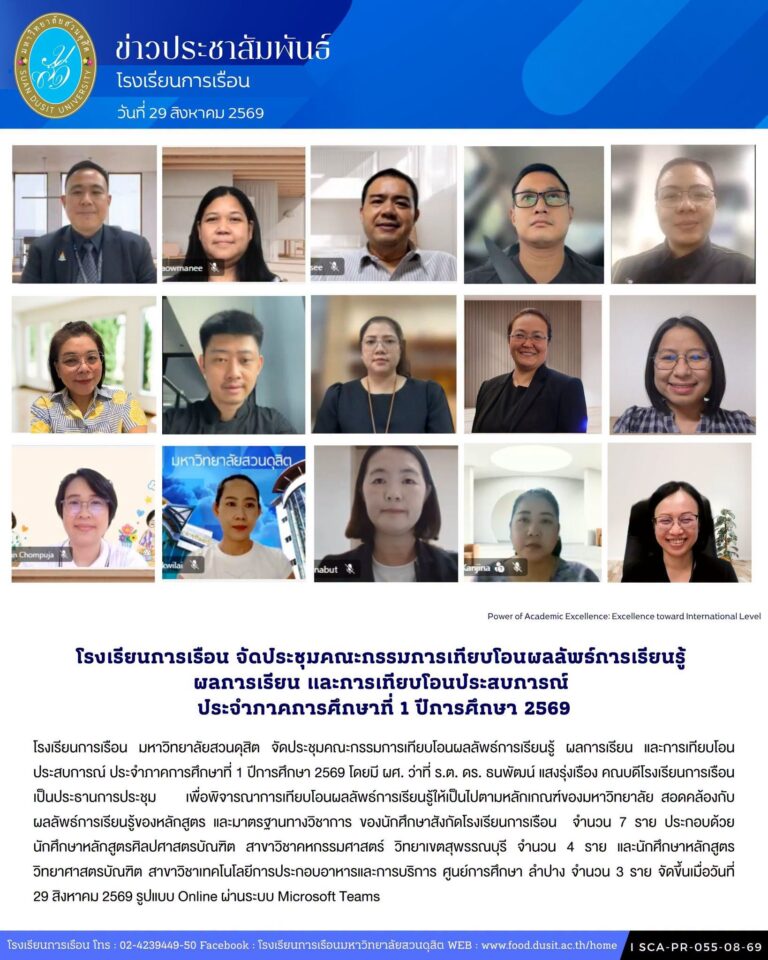 โรงเรียนการเรือน จัดประชุมคณะกรรมการเทียบโอนผลลัพธ์การเรียนรู้ ผลการเรียน และการเทียบโอนประสบการณ์ ประจำภาคการศึกษาที่ 1 ปีการศึกษา 2569