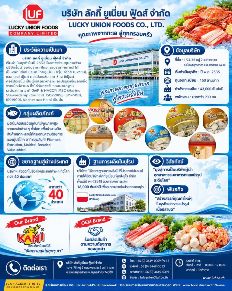 โรงงานอุตสาหกรรมแปรรูปอาหารทะเล : บริษัท ลัคกี้ ยูเนี่ยน ฟู้ดส์ จำกัด