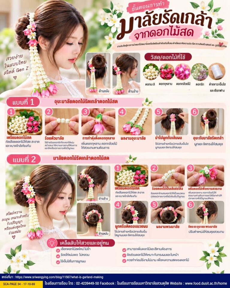 “มาลัยรัดเกล้าจากดอกไม้สด”
